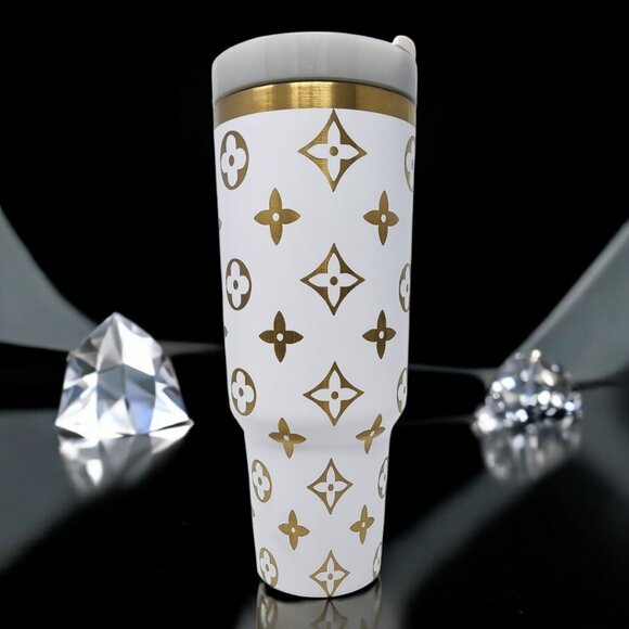40oz White and Gold Laser Engraved Tumbler - Picture 3 of 6